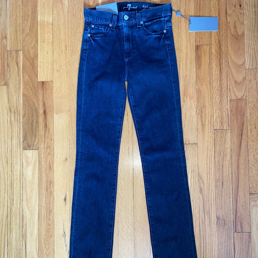 7 For All Mankind Jeans High Waist Straight Leg Dark Wash 24 25 Stretch Dark New